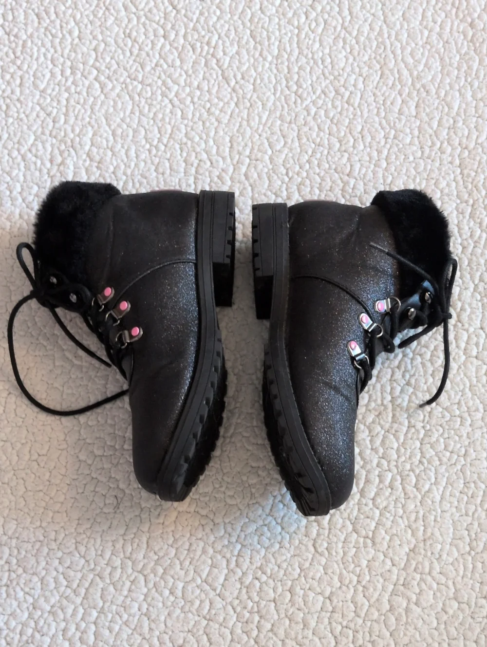 Juicy Couture Lace Up Sparkle Faux Fur Ankle Boots Gorpcore Feminine Whimsigoth